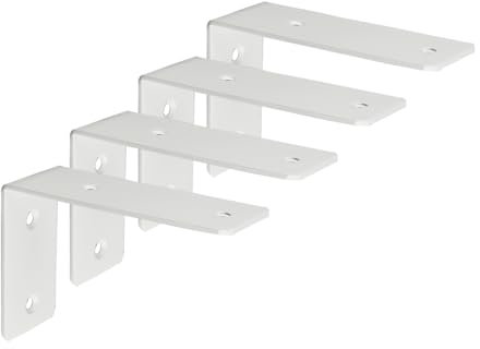 Mooche 4 Pièces Supports d' Étagère Murale Robustes de 12.5 CM, Supports d' Étagère Murale à Angle Droit de 90°, Supports d' Étagère Murale en Acier Inoxydable pour Chambre/Salle de Bain, Blanc