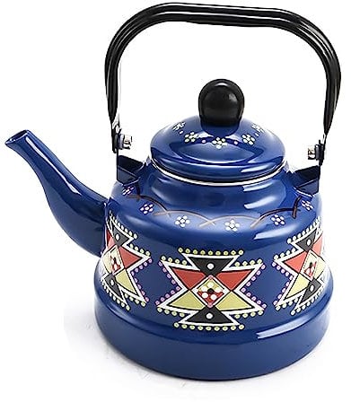 PIDUDU 2.5L Enamel Teapot Stove Top Kettle,Large Capacity Teapot Geometric Patterns Kettle Enamel Coated Vintage Stainless Steel Vintage Flat Bottom Decorative Water (Blue)