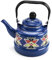 PIDUDU 2.5L Enamel Teapot Stove Top Kettle，Large Capacity Teapot Geometric Patterns Kettle Enamel Coated Vintage Stainless Steel Vintage Flat Bottom Decorative Water (Blue)