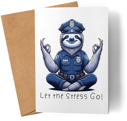 Let The Stress go Faultier Polizist Karte Grußkarte - Polizei Stressig Yoga Erholung