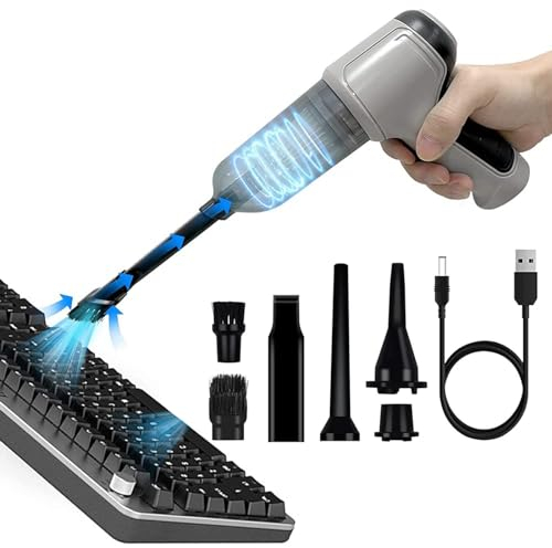 Nettoyeur de clavier à air comprimé, mini aspirateur souffleur 3 en 1, aspirateur de voiture rechargeable sans fil haute puissance 12000 PA, 3 filtres lavables et moteur sans balais à forte aspiration