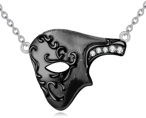 POPLYKE Sterling Silber Phantom der Oper Maske Anhänger Halskette Musikliebhaber Geschenke Schmuck für Frauen Her
