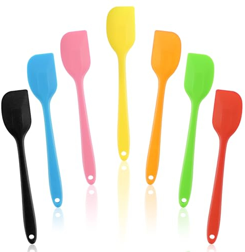VMUTGA 7 Pièces Spatule Silicone, 21cm Spatule Cuisine, Spatule Résistante à la Chaleur, Couteaux Multicolores en Silicone, Spatule Flexible en Silicone Antiadhésif Pour Mélanger et Remuer