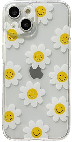 Casemall Handyhülle für iPhone 13 hülle Durchsichtig mit Blumen Daisy Smile Face Muster,Dünn Weiches Süß Motiv Flexible TPU mit Lächeln Gesicht Schutzhülle für iPhone 13