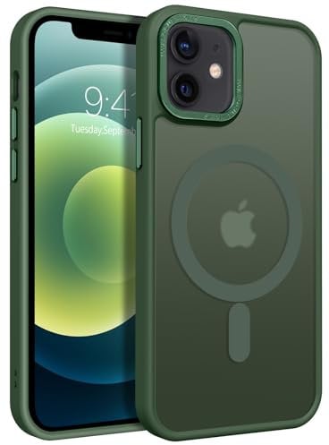 GUAGUA for iPhone 12 Mini Case, Translucent Matte Magnetic iPhone 12 Mini Phone Case [Compatible with Mag Safe] Shockproof Slim Anti-Scratch Protective Cover for iPhone 12 Mini 5.4, Green