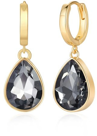 Mesovor Kristall Creolen Ohrringe für Damen, 18 Karat Vergoldete Funkelnde Kristall Wassertropfen Ohrringe Hängend, Schmuck, Geschenke für Ehefrau, Mutter (Grau)