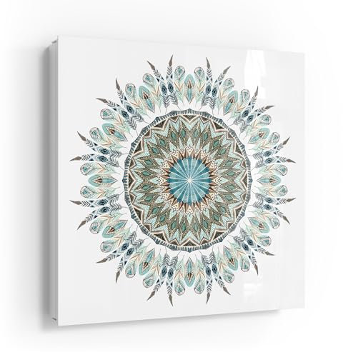 DEQORI Schlüsselkasten weiß | 30x30 cm | Motiv Kreis der Gelassenheit | Glas & Metall Schlüssel-Box | Schlüsselschrank mit 50 Haken + 2 Magnete | Moderne Design Box magnetisch & beschreibbar