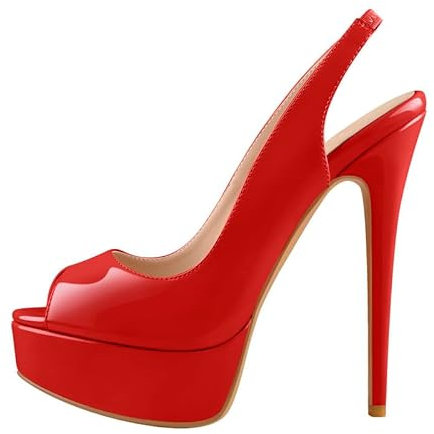 VERISSON Damen Peeptoe Sandalen Stiletto Sandaletten High Heels Plateau Sommerschuhe Lack Optik Rot 37 EU