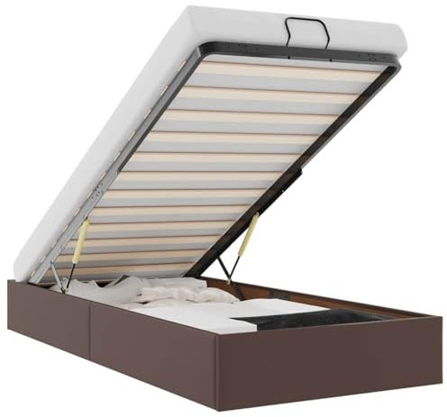vidaXL Ottoman-Bett ohne Matratze Braun 100x200 cm Kunstleder, Bettrahmen, Bettgestell mit Stauraum, Polsterbett, Bettgestell, Bettrahmen mit Stauraum