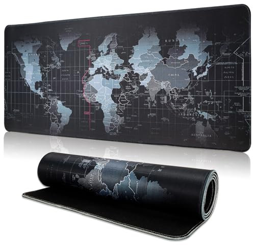 TOPWAYS Mouse Mat Mouse Pad, Large Desk Mat Gaming Mouse Pad Keyboard Mat Desk Pad Mousemat Extend Long Mouse Mat for Keyboard and Mouse 800 x 300 x 3mm (World Map B)