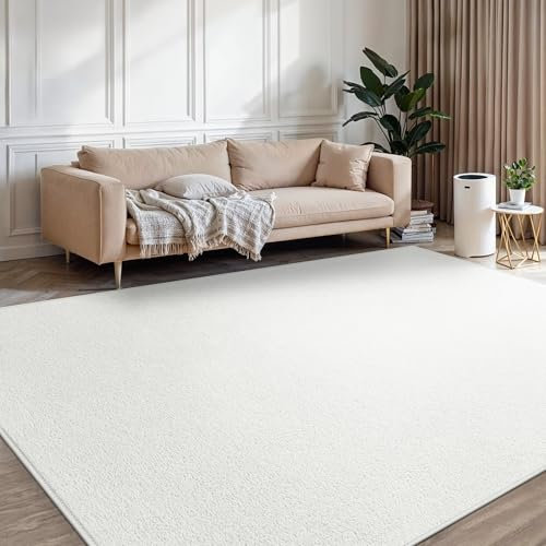 BEIMO Waschbarer Teppich Wohnzimmer Kurzflor Anti-Rutsch Unterseite Uni Modern Design Teppich Weich rutschfest für Esszimmer, Kinderzimmer und Schlafzimmer, Weiß 140X200CM