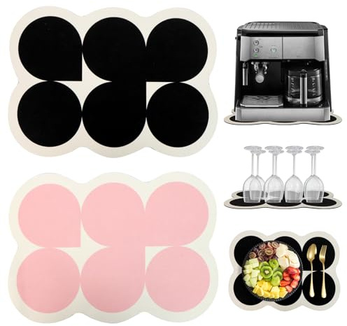 xiruiubao Unterlage Kaffeemaschine,2 Stück Abtropfmatte Kaffeemaschine,Kieselgur Matte Kaffeemaschine,30 X 40cm Kaffeevollautomat Unterlage für Küche, Wohnzimmer, Spüle,Kaffeematte,Schwarz und Rosa