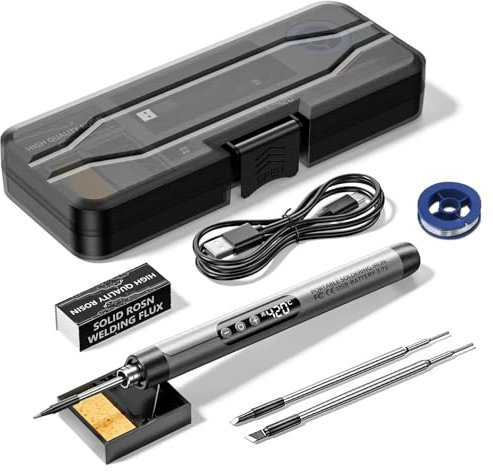 Set di Saldatori, Batteria di Saldatori con Display a LED, 3 Punte per Saldare, Saldatore Portatile, Temperatura Regolabile da 260 a 420°C, Saldatore USB Per Riparazioni di Saldature Ferrose