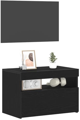 vidaXL Meuble TV avec des lumières LED en chêne Noir, 60x35x40 cm, en Bois d'ingénierie