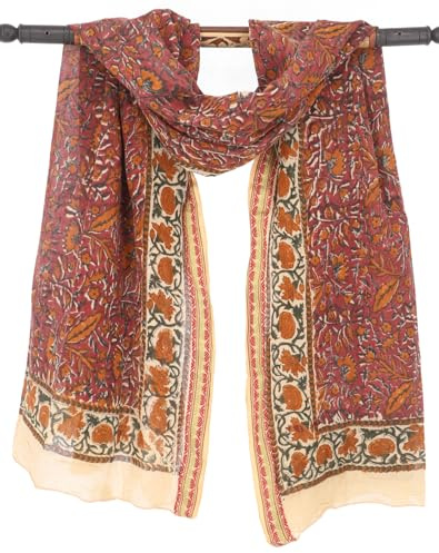 GURU SHOP Leichter Pareo Schal, Sarong, Handbedrucktes Baumwolltuch, Lungi mit Webbordüre - Kastanienbraun, Herren/Damen, 190x120 cm