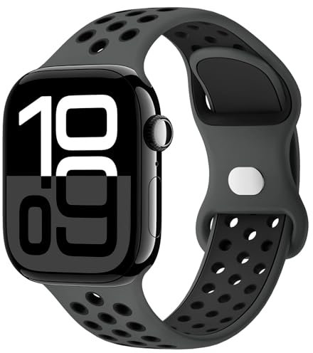 AMSKY Sport Silicone Bracelet Compatible avec Bracelet Apple Watch Serie 10 9 8 7 6 5 4 3 2 1 Se Ultra pour Homme Femme, Étanche Respirant Avec Trou pour 46mm 44mm 42mm 45mm 40mm 41mm 38mm 49mm