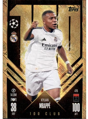 Match Attax Champions League 2024/2025 - Trading Cards Fußballkarten Einzel Sammelkarten (476 - Kylian Mbappe - 100 Club)