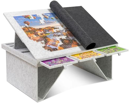 Becko US 1500 Teile Puzzletisch mit 4 Schubladen & Abdeckung, Kippbares Puzzlebrett mit klappbaren Beinen & 3 Neigungswinkeln, Leichte & Tragbare Tische für Erwachsene, für 1500 Teile Puzzles