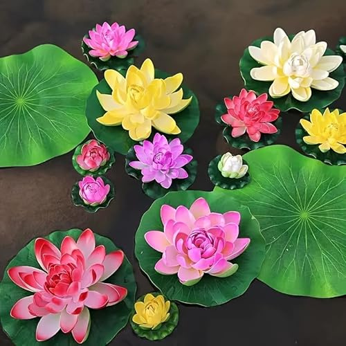 MHYGKTXRA Künstliche Lilien-Pads für Teich, 27,9 cm, schwimmende Schaumstoff-Lotusblume mit künstlichen Lilien-Pads für Pool, Garten, Koi, Fisch, Teich, Aquarium, Pool, 15 Stück