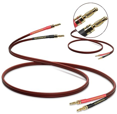 OFC Speaker Cable with Banana Plugs, 2 Pack 4.9ft/1.5m 14 Gauge HiFi Speaker Wire with Gold-Plated Plugs Cold Welding Oxygen Free Copper Wire Cable for Home Theater Hi-Fi Audio, Amp, Vintage Speakers