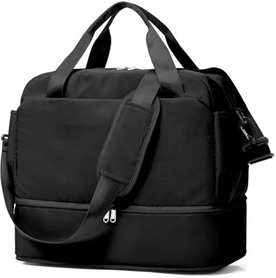 for Ryanair Airlines Underseat Cabin Bag 40x20x25 Weekend Overnight Carry on Holdall for Women Travel Duffel Sport Gym Tote Mum Hospital Bags with Wet Pocket,O2-Black