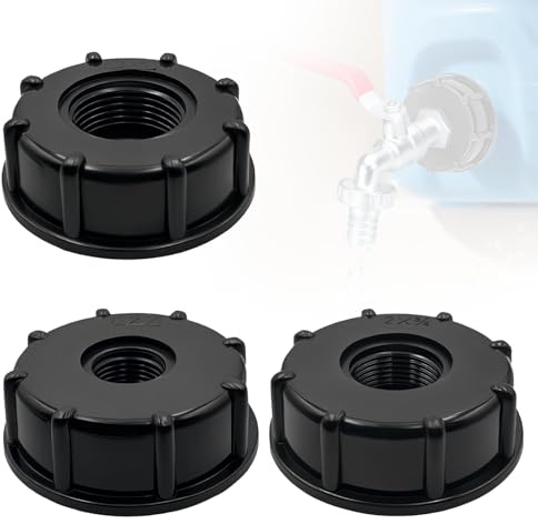 Adaptateur compatibles avec IBC avec filetage intérieur – capuchon filetage S60x6, bouchon de raccord robinet universel, bouchon cuve 1000L, accessoire cuve eau, 1/2, 3/4, 1 pouce (3 Pieces)