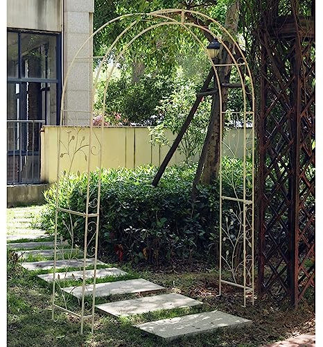Heavy Duty Metal Garden Arch with Ground Spikes - Large Strong Support for Climbing Plants, Roses, Vegetables - Stylish Outdoor Indoor Vintage Decor (Color: White)