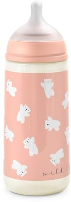 Suavinex, Biberon Wild&Free, 360 ml, Flusso L, 6+ Mesi, Rosa | Anticolica, Tettarella SX Pro, per liquidi densi, adatto per pappe liquide