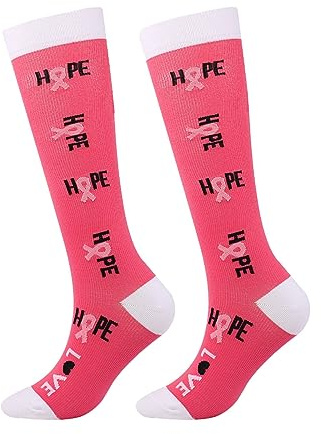 Générique Chaussette Imprimé Octobre Rose Ruban pour Femmes Hommes Ruban Rose Imprimé Genou Haut Tube Bonneterie, Chaussettes pour Femmes, A Taille Unique