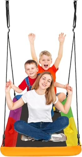 Balançoire pour enfants jusqu'à 300 kg, corde réglable, structure à bascule, aire de jeux de jardin pour enfants, balançoire en nid d'abeille