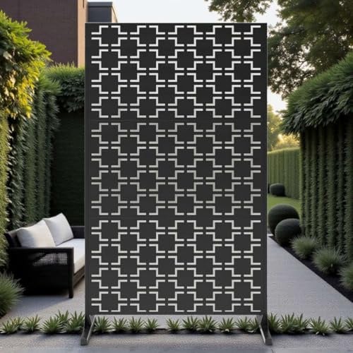 Nicoman Outdoor Privacy Screen Panel, Decorative Metal Garden Divider, Geometric Pattern, Freestanding Room Partition for Patio, Deck, Backyard (Black - Square, 180 x 120 cm)