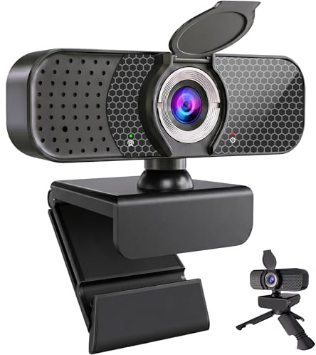 Kemeiv Webcam USB 1080p avec double micros et cache de confidentialité, caméra d'ordinateur Plug-and-Play, grand angle, faible luminosité, clip réglable et trépied 6,35 mm ; pour zoom/équipes/Google