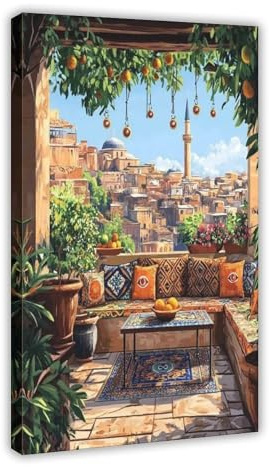 Kunstdruck auf Leinwand, Motiv: Istanbul, Dachterrasse, Wandkunst, Dekordruck, Gemälde für Wohnzimmer, Schlafzimmer, Dekoration, 30 x 45 cm