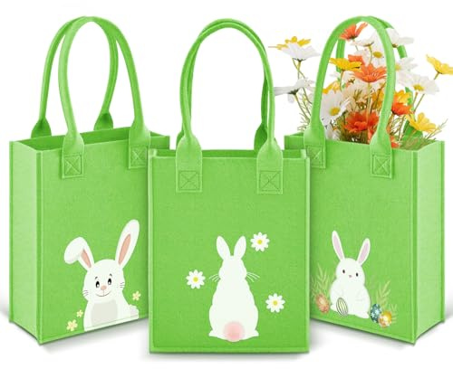 Xuniea 3 Stück Ostern Filztaschen Osternester Verpackung zum Befüllen | 22 x 18 x 7 cm, Geschenktaschen für Blumen, Osterkorb Geschenktüten, Ostertasche mit Henkel, Für Ostereiersuche, Partyzubehör