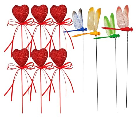 Libellenstecker für Garten, Pflanzgefäß, Landschaftsbau, herzförmiger Blumenstrauß, Metall mit buntem Finish und Heringen, Outdoor-Gartenzubehör für Rasen, Hof, Balkon