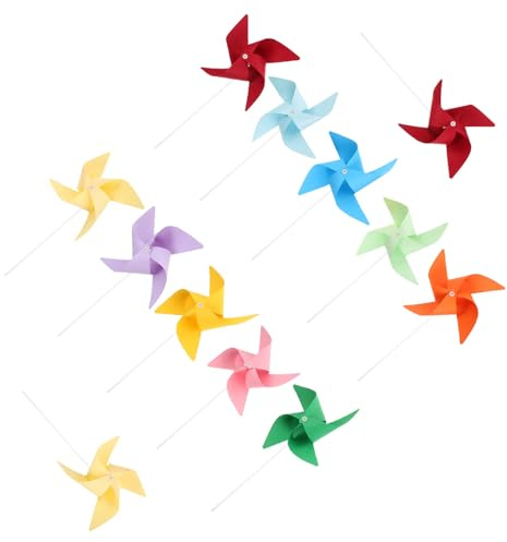 WHAMVOX Molinetes de Viento para 12 Piezas, Kit de Manualidades de Papel, Molinillos de Colores Mixtos, Juguete Educativo Temprano para Jardín de Infantes y Juego al Aire Libre