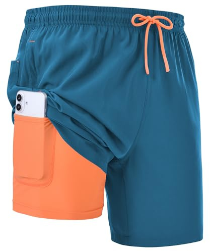Zoofly Short de Bain Homme 2 en 1 Maillot de Bain Léger Séchage Rapide avec Poche Zippée Short de Plage Doublure Compression