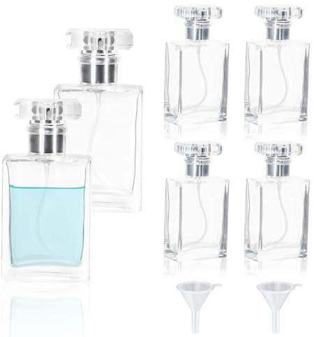 YKUKIZEEE 6PCS 50ml Glass Perfume Bottle Clear Fragrance Spray Bottle | Refillable Square Portable Empty Atomiser for Travel Women Men