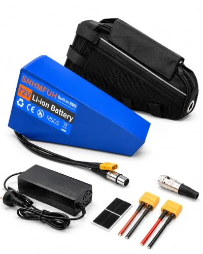 SNHMFUH Batterie Lithium Triangle 72V pour Vélo Électrique, 20Ah/25Ah/30Ah avec Chargeur 5A et Sac de Cadre, pour VTT, Vélo Route et Conversion DIY