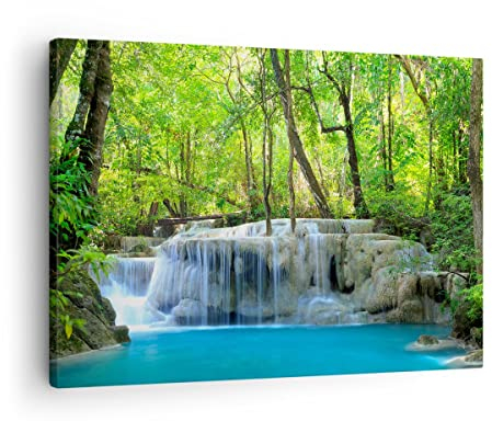 ARTTOR Bilder auf Leinwand Wasserfall Wald Umwelt Leinwandbild 70x50cm Wandbilder Dekoration Wohnzimmer Schlafzimmer Küche Deko Klein Wanddeko Bild Wand Kunstdruck Art Wall Decor Canvas AA70x50-2664