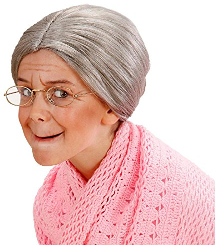 NET TOYS Oma Perücke mit Dutt Großmutter Haarperücke Kinder grau Alte Frau Haare Strenge Lehrerin Damenperücke Grandma Kinderperücke Granny Faschingsperücke Kinderfasching