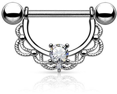 Paula & Fritz® Brustwarzen-Piercing Brustpiercing Frau Maenner Intimpiercing Mann Nippelpiercing Edelstahl Chirurgenstahl 316L Filigraner Bogen 1.2mm Zirkonia Farblos