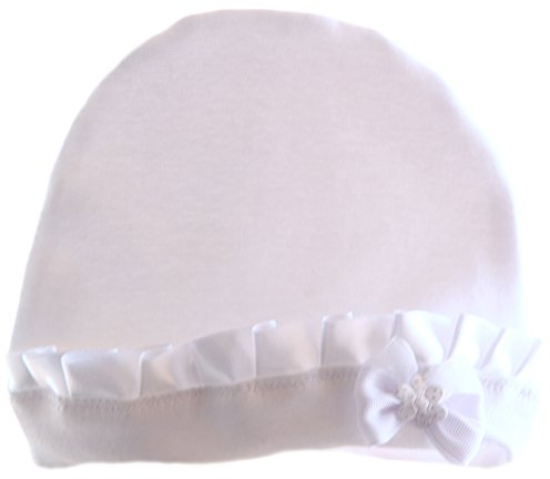 La Bortini Baby Mütze Mützchen Cap Haube mit Rüschen und Schleife Weiß festlich Taufe (62)