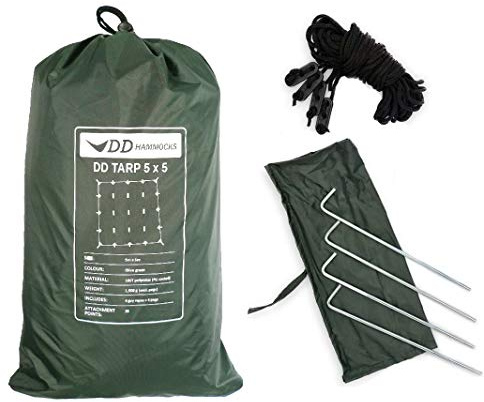DD Hammocks - DD Tarp 5x5: Extra Large Fully Weatherproof Tarpaulin For Forest School And Bushcraft Group Camping