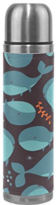 Eslifey Wasserflasche mit blauem Wal-Muster, auslaufsicher, isoliert, Vakuum-Thermoskanne aus Edelstahl