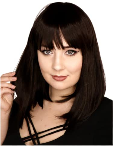 Prettyland Damen Schwarz Mittellange glatte Matte wie Echt-Haar Statikfreie Perücke Bob Pony black Wig C969