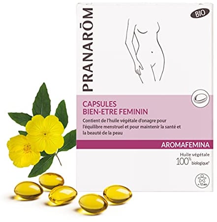 Pranarôm Bien-être Féminin Huile végétale d’onagre pour l’équilibre menstruel et le maintient de la santé et la beauté de la peau Aromafemina 30 Capsules