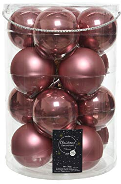 16 Christbaumkugeln Glas 8cm Altrosa