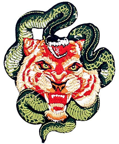 Roaring Tiger and Snake Patch Embroidered Badge Iron On Sew On Emblem