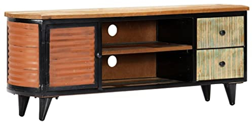 vidaXL Mobile Porta TV in Massello di Recupero Industriale con Cassetti Vani Aperti e Ante Armadietto Multimediale Telaio in Ferro 120x30x45 cm